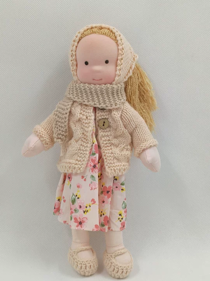Handcrafted Waldorf-Style Doll with Soft Fabric Body and Knit Clothing for Imaginative Play