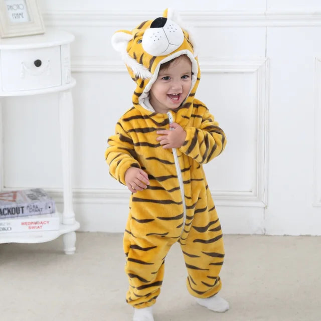 Mameluco con capucha y cierre para bebé con diseño de disfraz de animal para niños y niñas | Pijama tipo loungewear de suave mezcla de algodón y poliéster para bebés de 0-