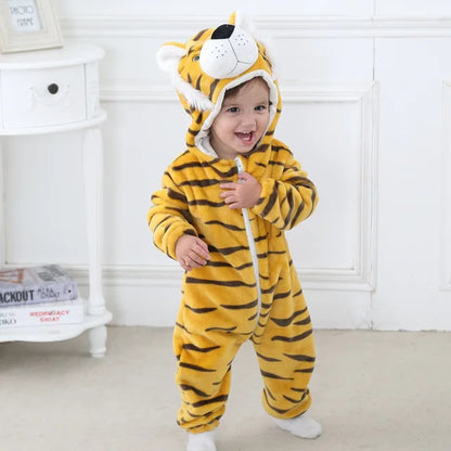 Mameluco con capucha y cierre para bebé con diseño de disfraz de animal para niños y niñas | Pijama tipo loungewear de suave mezcla de algodón y poliéster para bebés de 0-