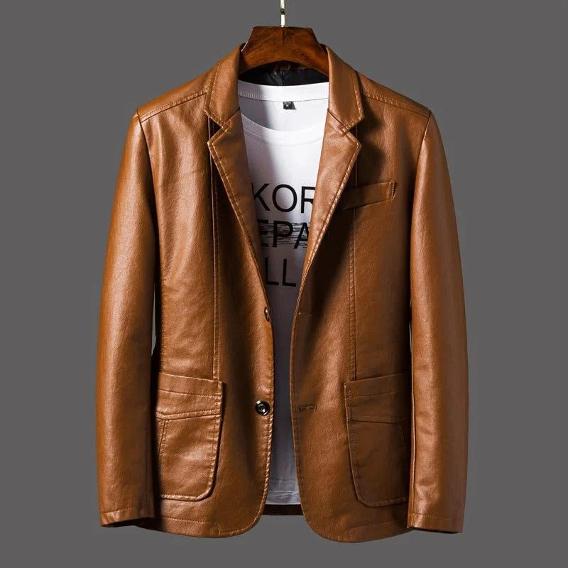 Chaqueta de cuero estilo motero vintage para hombre