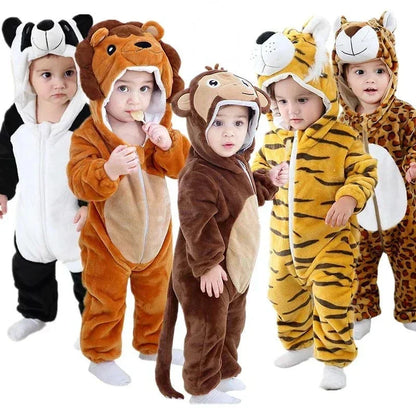 Mameluco con capucha y cierre para bebé con diseño de disfraz de animal para niños y niñas | Pijama tipo loungewear de suave mezcla de algodón y poliéster para bebés de 0-