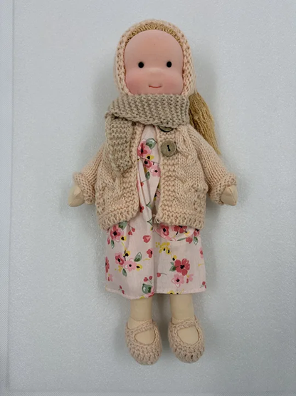 Handcrafted Waldorf Doll with Knit Outfit – Soft Natural Cotton Fabric, Eco-Friendly Washable Toy for Toddlers & Kids Age 3+, Timeless