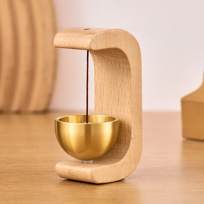 Magnetic Sound Bowl Desktop Wind Chime in Beech or Walnut Wood with C-Frame Stand for Meditation Relaxation Home Office Decor