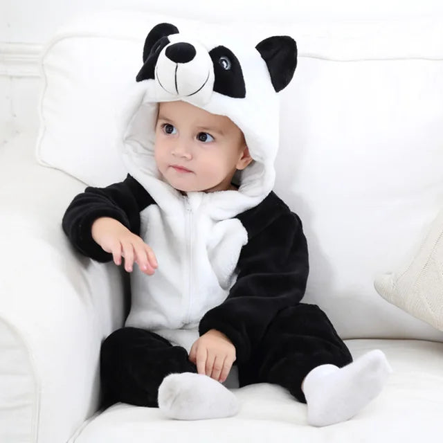 Mameluco con capucha y cierre para bebé con diseño de disfraz de animal para niños y niñas | Pijama tipo loungewear de suave mezcla de algodón y poliéster para bebés de 0-