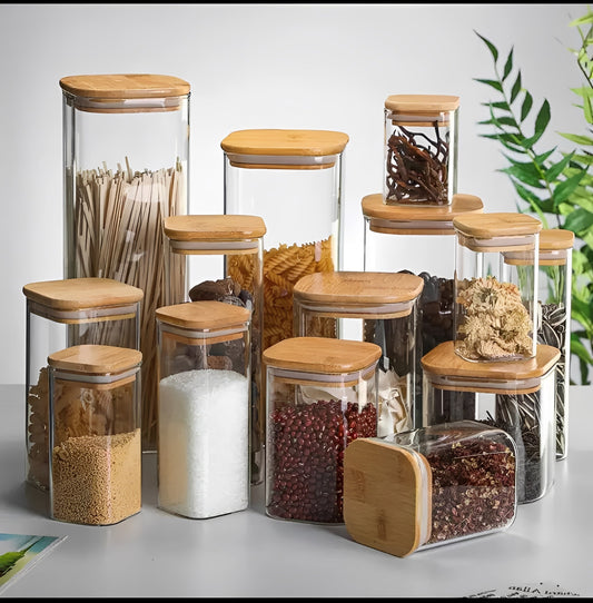 Clear Glass Container with Wooden Top, Simple Style - Ortekor