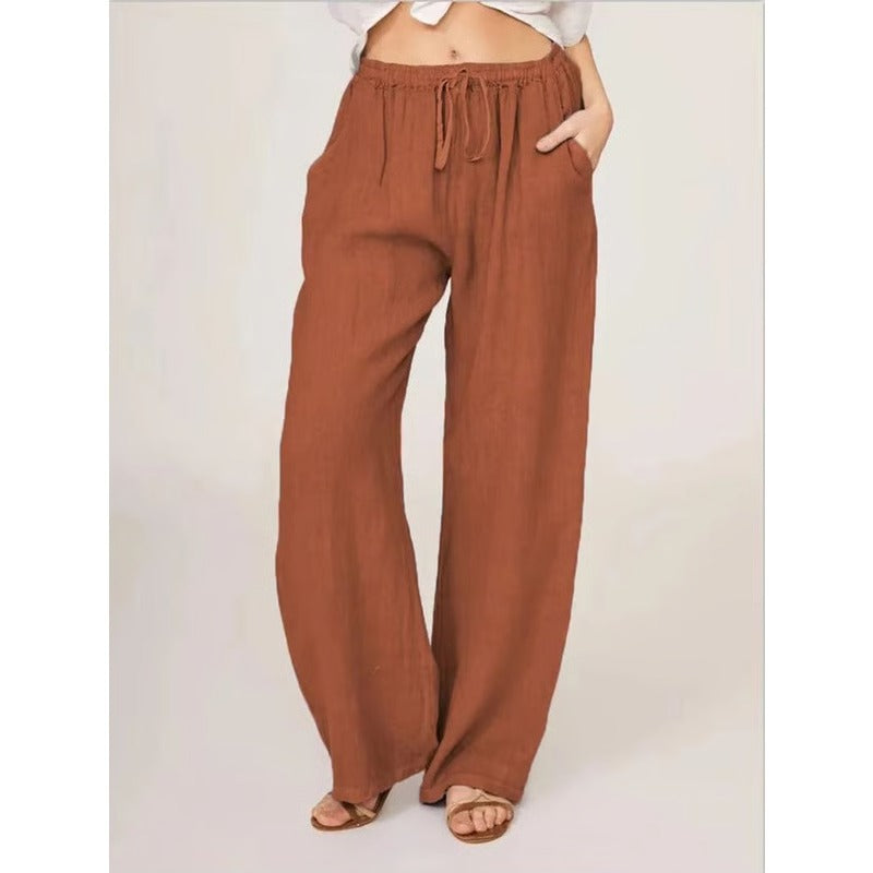 Pantalones de algodón de pernera ancha con bolsillos cómodos para mujer