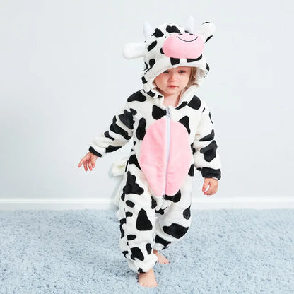Mameluco con capucha y cierre para bebé con diseño de disfraz de animal para niños y niñas | Pijama tipo loungewear de suave mezcla de algodón y poliéster para bebés de 0-