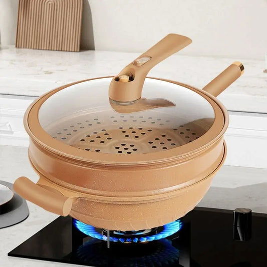 11-Inch Stir-Fry Skillet with Steaming Insert and Stay-Cool Handles for Induction and Gas Stoves