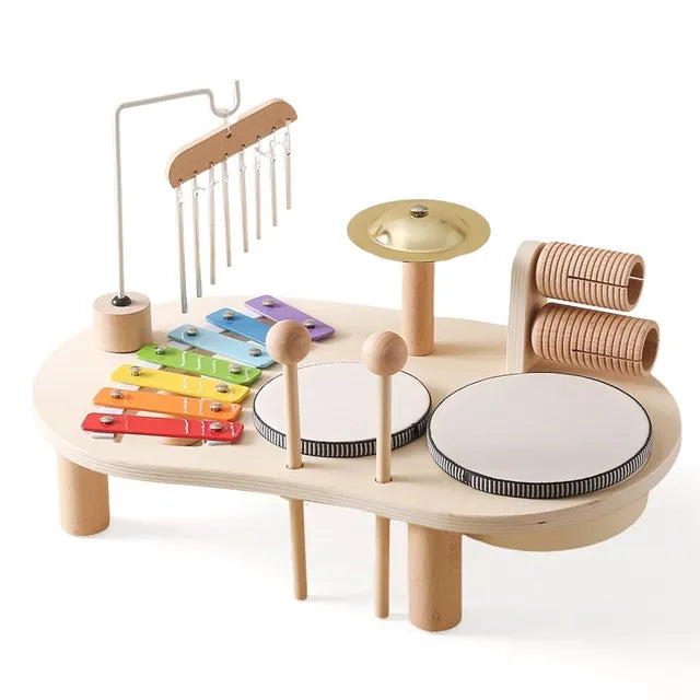 Wooden Musical Activity Station for Kids – Xylophone, Drums & Bell Playset for Toddlers, Early Learning Rhythm Toy for Boys & Girls Ages