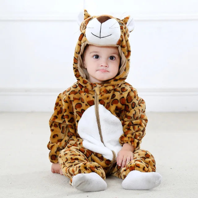 Mameluco con capucha y cierre para bebé con diseño de disfraz de animal para niños y niñas | Pijama tipo loungewear de suave mezcla de algodón y poliéster para bebés de 0-