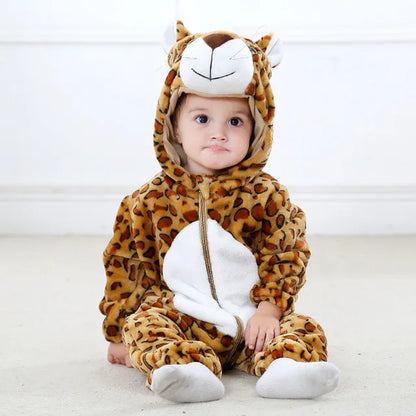 Mameluco con capucha y cierre para bebé con diseño de disfraz de animal para niños y niñas | Pijama tipo loungewear de suave mezcla de algodón y poliéster para bebés de 0-