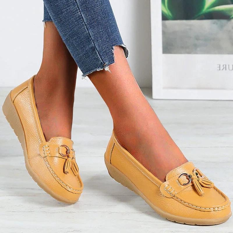 Women's Genuine Leather Slip-On Loafers with Arch Support for All-Day Standing & Office Wear
