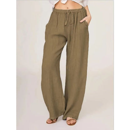 Pantalones de algodón de pernera ancha con bolsillos cómodos para mujer