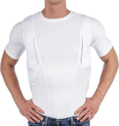 Dual-Pocket Compression Shirt for Ambidextrous Concealed Carry with Built-In Holsters for Men and Women