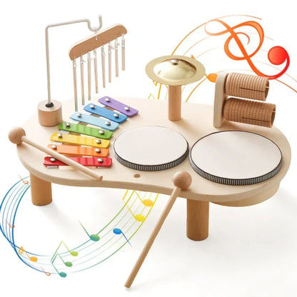 Wooden Musical Instrument Play Station for Kids – Xylophone Drum Bell Set for Toddlers Ages 3+