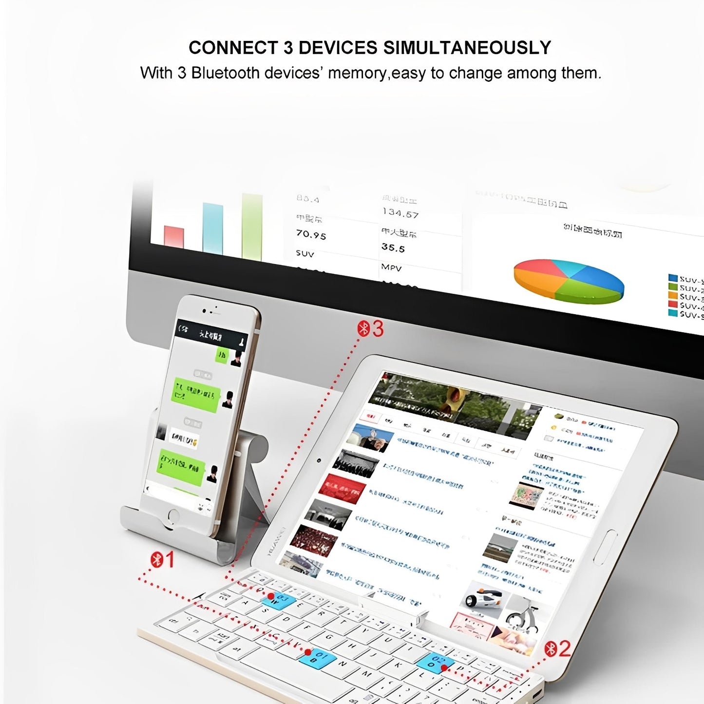 Teclado Bluetooth Plegable Compacto con Soporte