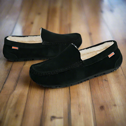 Men's Lined Moccasin Slippers with Soft Sherpa Fleece & Non-Slip Rubber Sole for Indoor & Outdoor Comfort