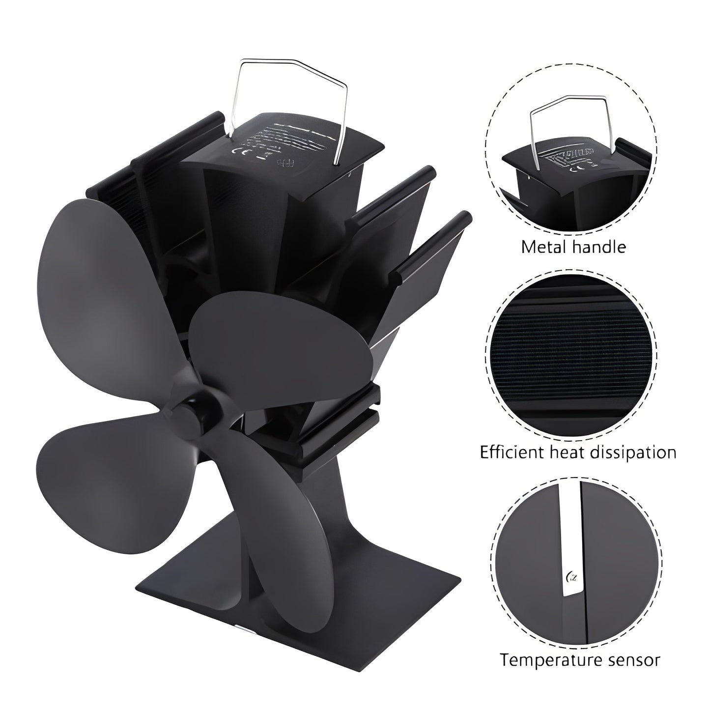Ventilador de chimenea eficiente con alimentación por calor