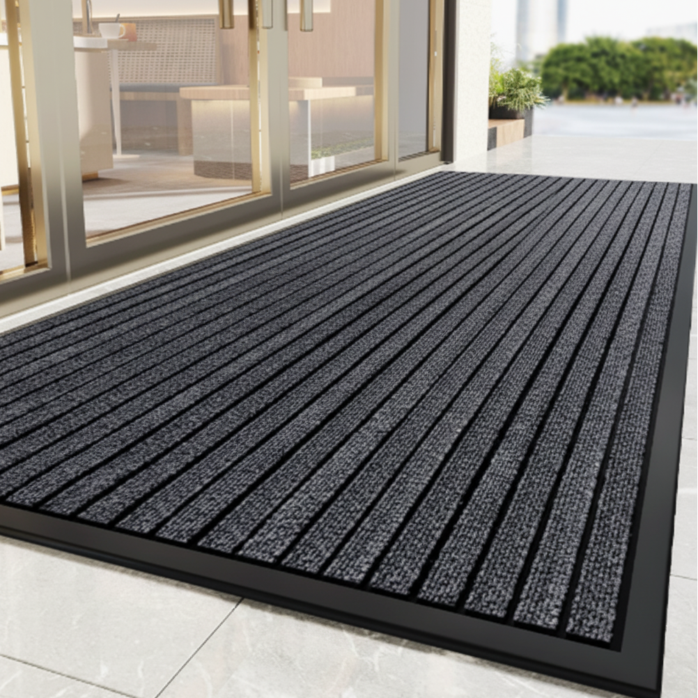 Indoor Outdoor Rubber Doormat Non-Slip Striped Entry Mat for Front Door Hallway Patio Foyer Mud Room High Traffic Areas Home Entryway