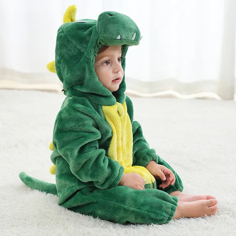 Mameluco con capucha y cierre para bebé con diseño de disfraz de animal para niños y niñas | Pijama tipo loungewear de suave mezcla de algodón y poliéster para bebés de 0-