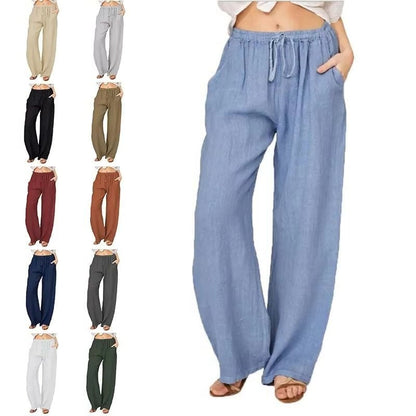 Pantalones de algodón de pernera ancha con bolsillos cómodos para mujer