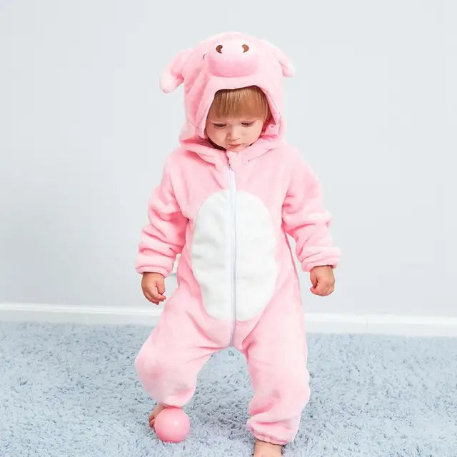 Mameluco con capucha y cierre para bebé con diseño de disfraz de animal para niños y niñas | Pijama tipo loungewear de suave mezcla de algodón y poliéster para bebés de 0-
