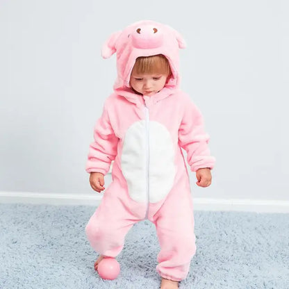 Mameluco con capucha y cierre para bebé con diseño de disfraz de animal para niños y niñas | Pijama tipo loungewear de suave mezcla de algodón y poliéster para bebés de 0-