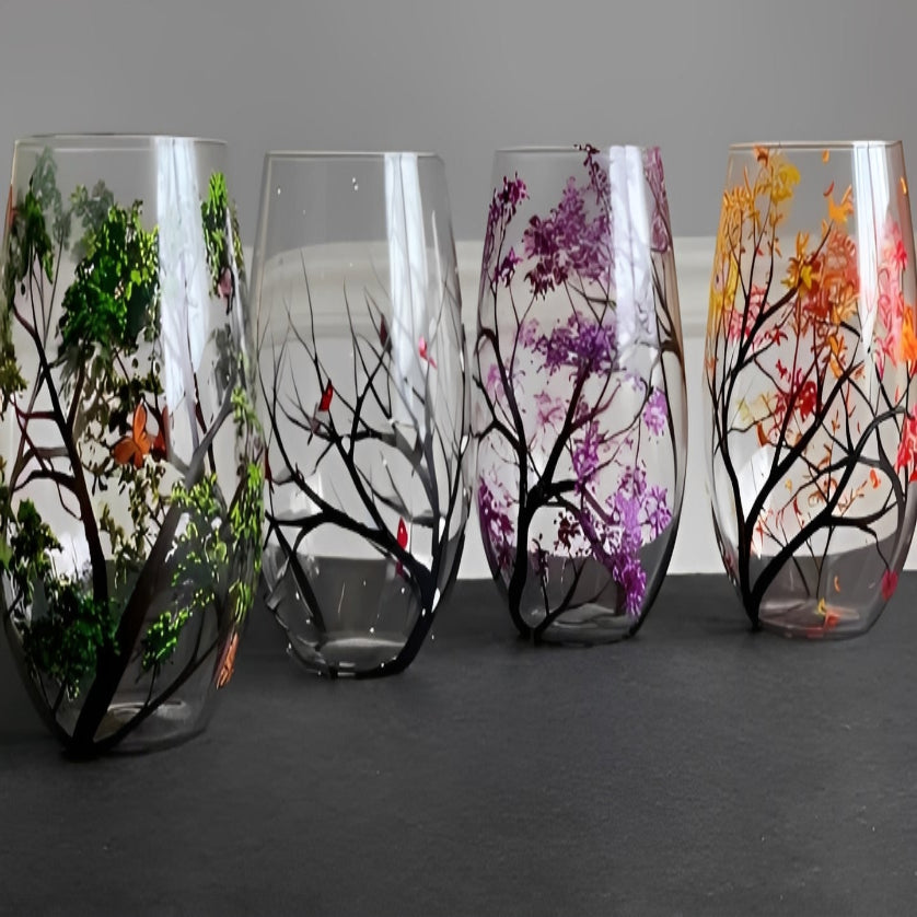 Copa de vino Árbol de las Estaciones a color 12oz