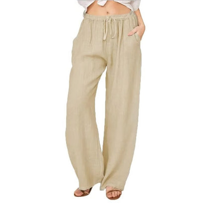 Pantalones de algodón de pernera ancha con bolsillos cómodos para mujer