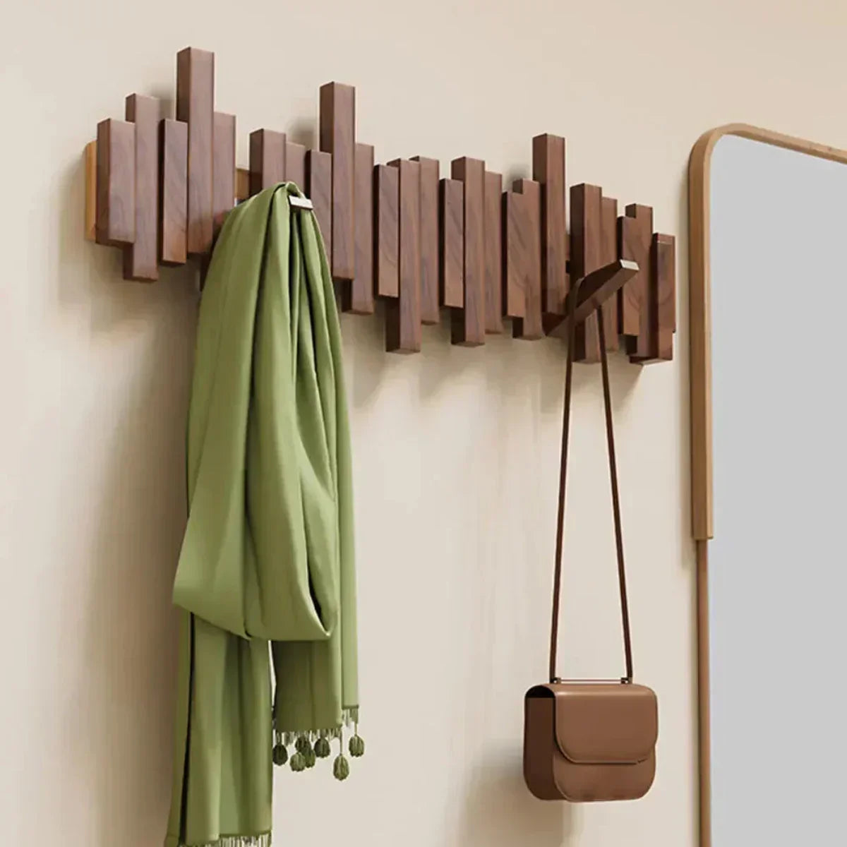 Wooden Peg Rail Coat Rack 24 Inch Scandinavian Mounted Storage for Entryway Bedroom Hallway Bags Scarves Keys Natural Finish