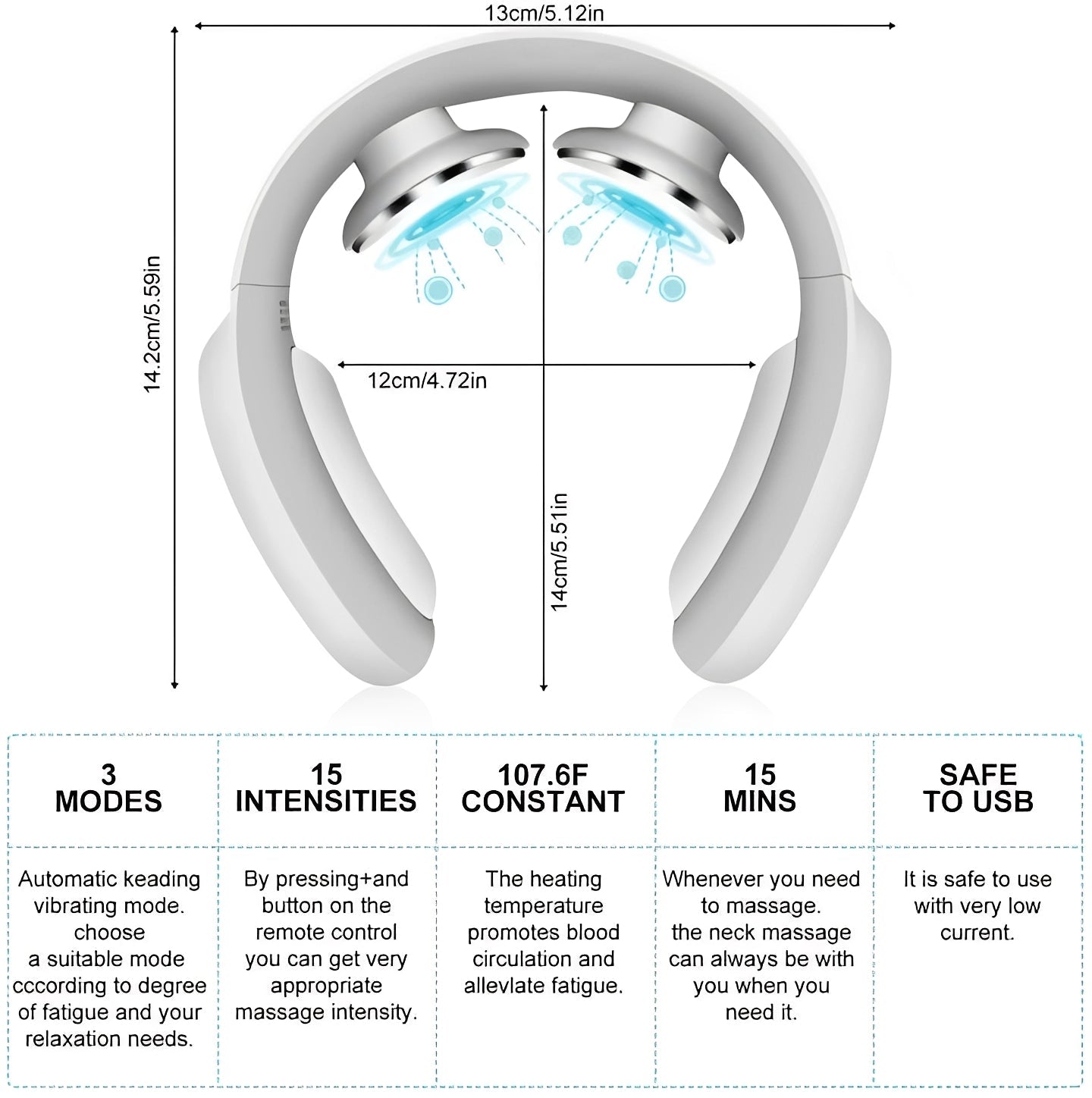 Collar de masaje térmico con configuraciones de velocidad ajustables