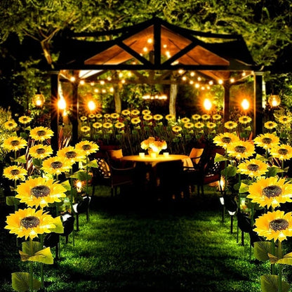 Solar Sunflower Garden Lights Outdoor Set | Automatic LED Pathway Stake Lights for Yard, Patio & Walkway | Wireless Weather-Resistant