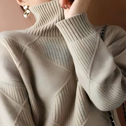 Suéter de punto grueso para mujer con estampado de rombos