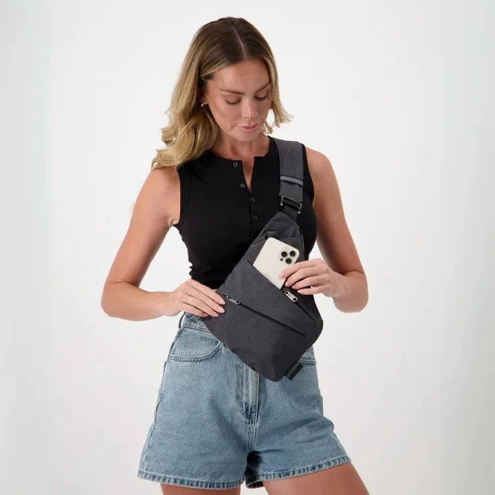 Bolso cruzado impermeable tipo bandolera con cremalleras seguras y correa ajustable
