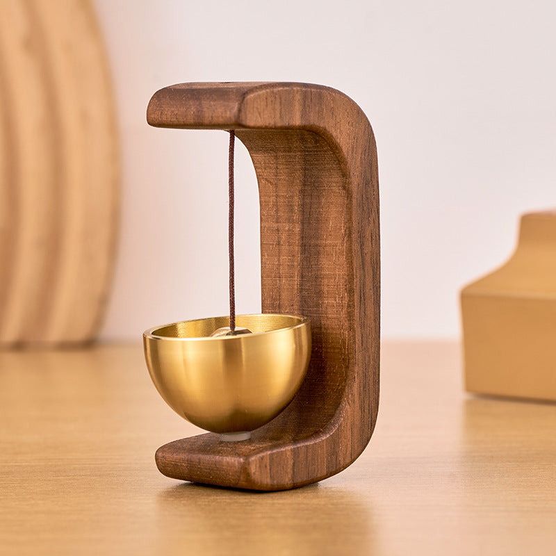 Magnetic Sound Bowl Desktop Wind Chime in Beech or Walnut Wood with C-Frame Stand for Meditation Relaxation Home Office Decor
