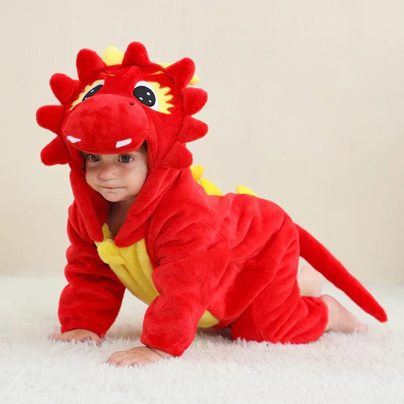 Mameluco con capucha y cierre para bebé con diseño de disfraz de animal para niños y niñas | Pijama tipo loungewear de suave mezcla de algodón y poliéster para bebés de 0-