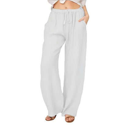 Pantalones de algodón de pernera ancha con bolsillos cómodos para mujer