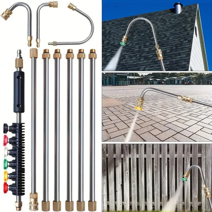 Telescoping Pressure Washer Extension Wand 24 ft Reach Brass & Stainless Steel 4000 PSI 284°F 0-40° Nozzles for Gutter Cleaning Roof