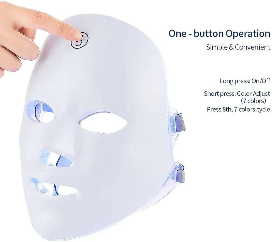 Mascarilla facial LED recargable de 7 colores con bandas ajustables