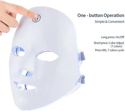 Mascarilla facial LED recargable de 7 colores con bandas ajustables