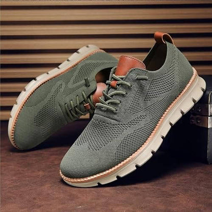 Men's Breathable Slip-On Dress Shoes – Cushioned Wide Toe Box Lightweight Knit Oxford for Work Office Casual Everyday Comfort