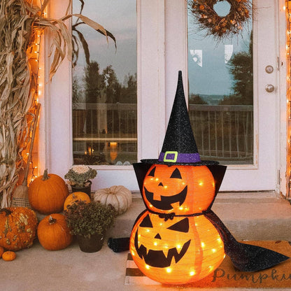 Halloween Pumpkins 3 ft 2 Pack, Lighted Pumpkin Decorations with Hat and Cape, Collapsible Giant Pumpkin Halloween Decorations Outdoor