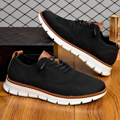 Men's Breathable Slip-On Dress Shoes – Cushioned Wide Toe Box Lightweight Knit Oxford for Work Office Casual Everyday Comfort