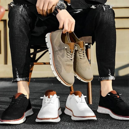 Men's Breathable Slip-On Dress Shoes – Cushioned Wide Toe Box Lightweight Knit Oxford for Work Office Casual Everyday Comfort