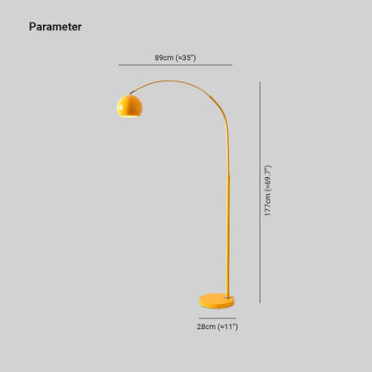 Arched Metal Floor Lamp with Globe Shade for Reading & Living Rooms – Yellow – 70 in Tall – E27 Socket with Foot Switch