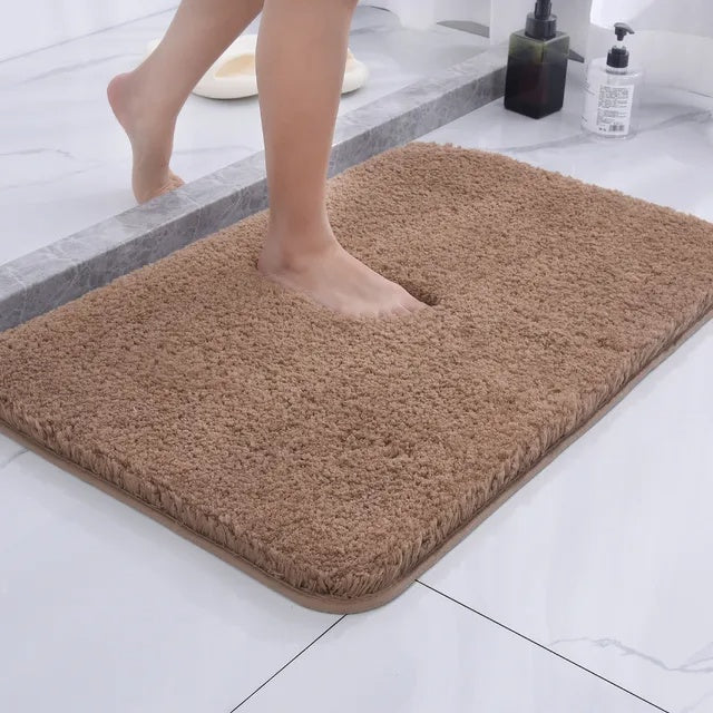 Non-Slip Microfiber Bath Mat Absorbent Shag Bathroom Rug with Rubber Backing for Shower Tub Safety Soft Plush Floor Runner Washable Home