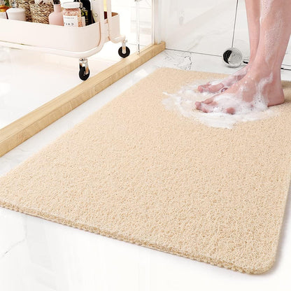 Anti-Slip Bath Mat with Fast-Draining Holes, Soft Grip Texture, Gray Vinyl Surface for Wet Floors, Customizable Trimming for Showers, Bathro