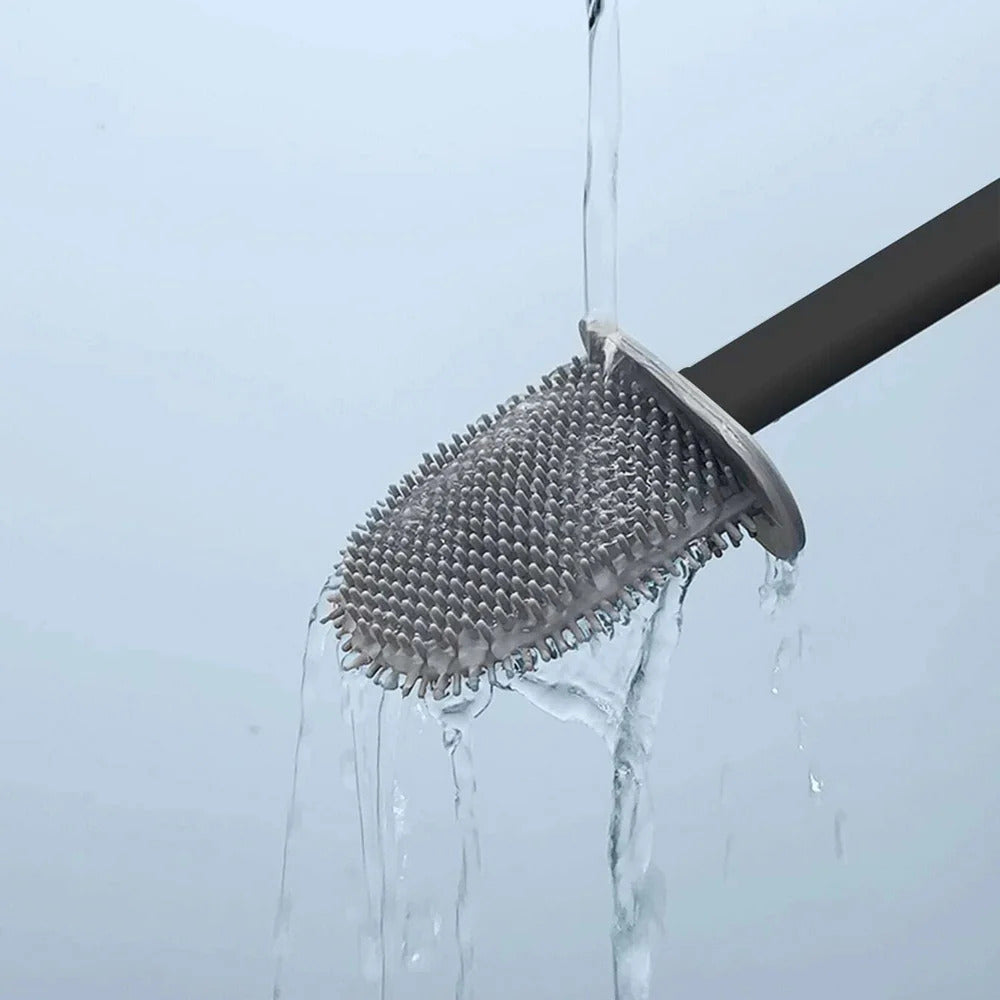Flexible Silicone Toilet Brush with Holder and Wall Mount for Modern Bathrooms