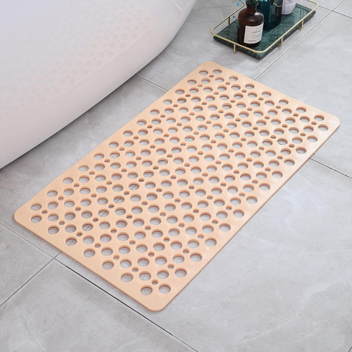 Anti-Slip Bathroom Mat with Drain Holes and Suction Cups for Shower Floor, Tub, Wet Surfaces | Quick Dry, Mildew Resistant TPE Safety
