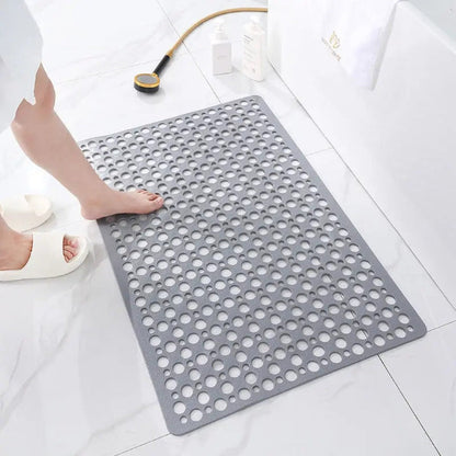 Non-Slip Bath Mat with Drainage Holes Gray 24x16 Inch PVC Quick-Dry Bathroom Safety Floor Liner for Shower Tub Wet Areas Home Spa Senior Acc